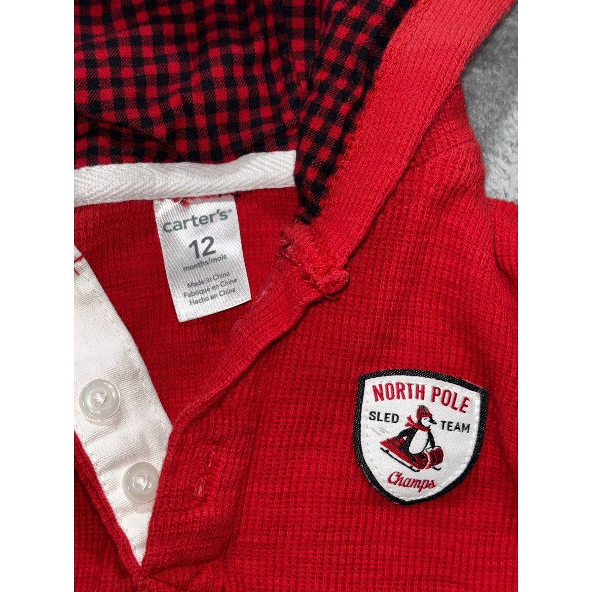 Carter's Baby Boy 12M 8 Piece Bundle Penguin Bodysuits Hoodie Pants Red Gray