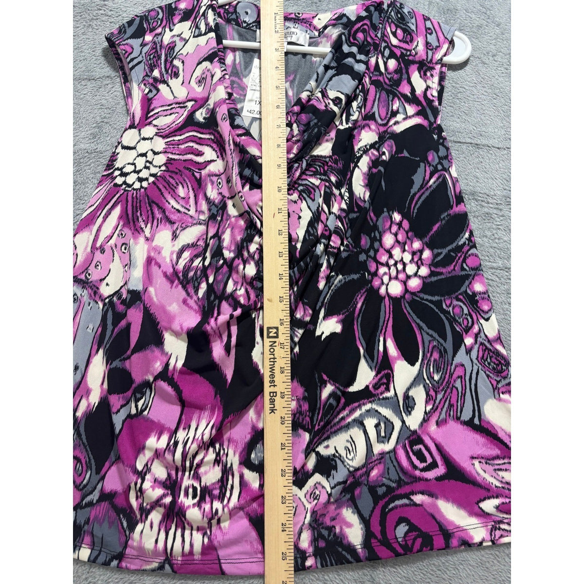 Dressbarn 1X Womens Purple Floral Cowl Neck Sleeveless Blouse Boho Casual NWT