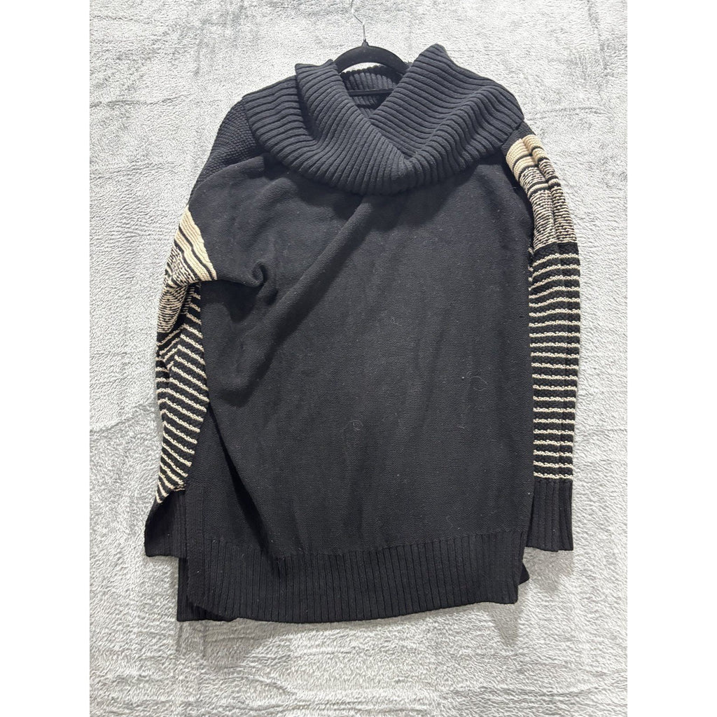 Maurices Womens L Black Tan Fair Isle Cowl Neck Sweater Cozy Casual
