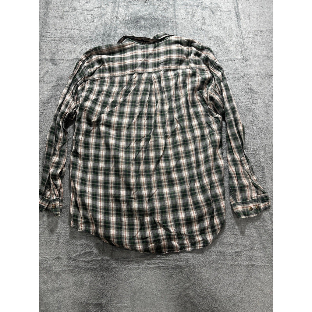 Arrow XLT Green Plaid Flannel Shirt Somerset Twill Long Sleeve Mens