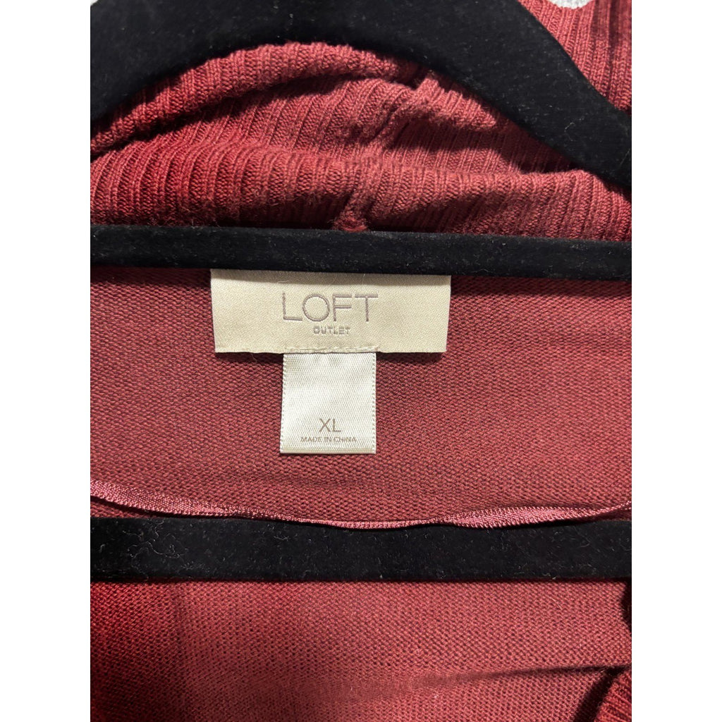 LOFT Outlet Womens XL Burgundy Open Front Waterfall Cardigan Sweater Casual