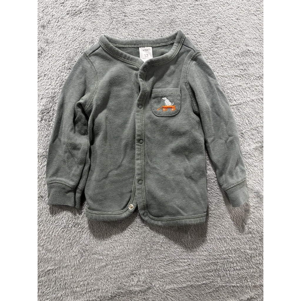 Carter's Baby Boy 12M 5 Piece Bundle Moose Bodysuit Pants Cardigan Gray Tan