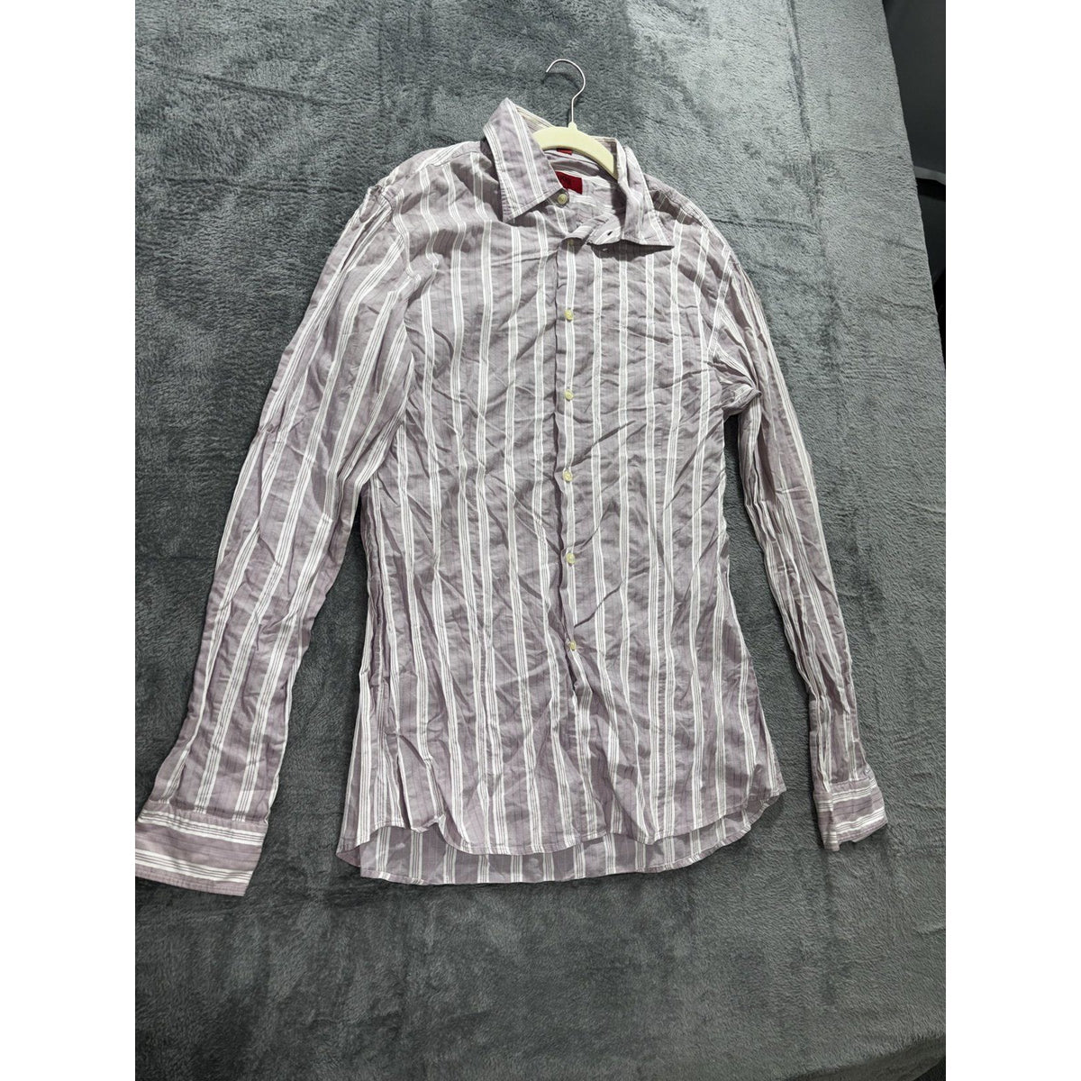 HUGO Hugo Boss Mens XL Mauve Gray Stripe Long Sleeve Button Up Dress Shirt
