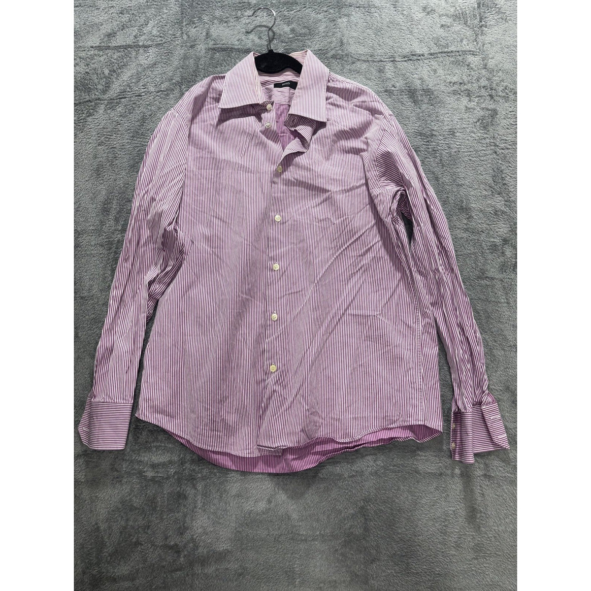 Hugo Boss Mens 16 1/2 34/35 Purple Striped French Cuff Dress Shirt Business