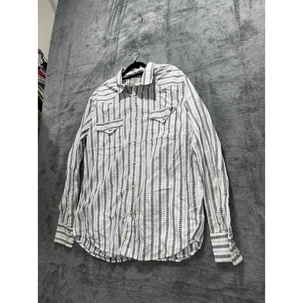 Lucky Brand Men's White Navy Stripe Western Shirt L, photo 2 of 9
