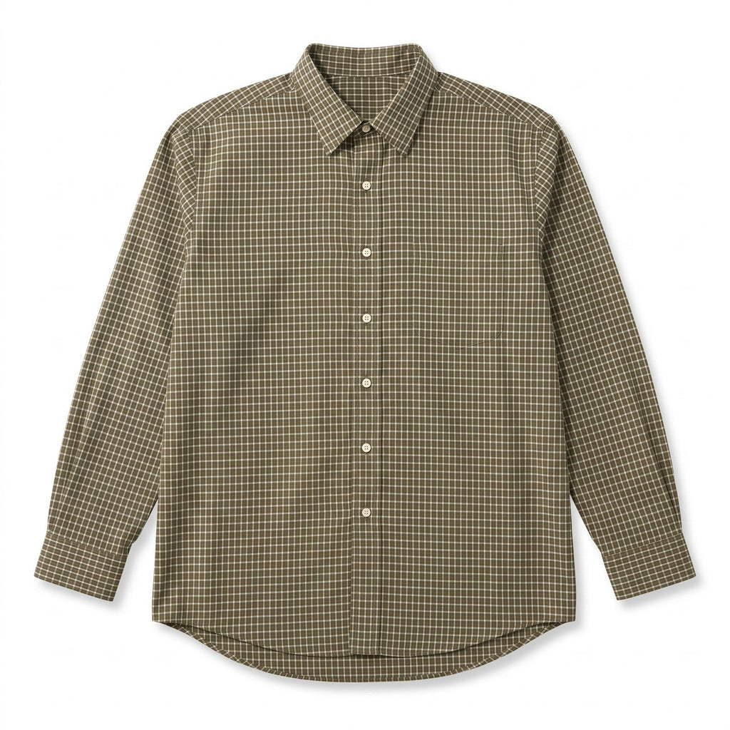 L.L.Bean XL Tall Olive Cream Check Button Up Shirt Preppy Casual