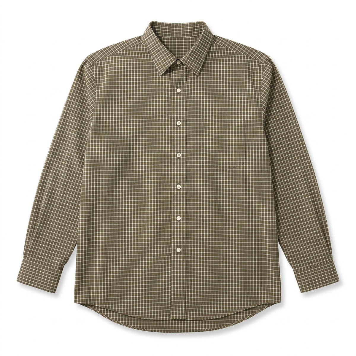 L.L.Bean XL Tall Olive Cream Check Button Up Shirt Preppy Casual