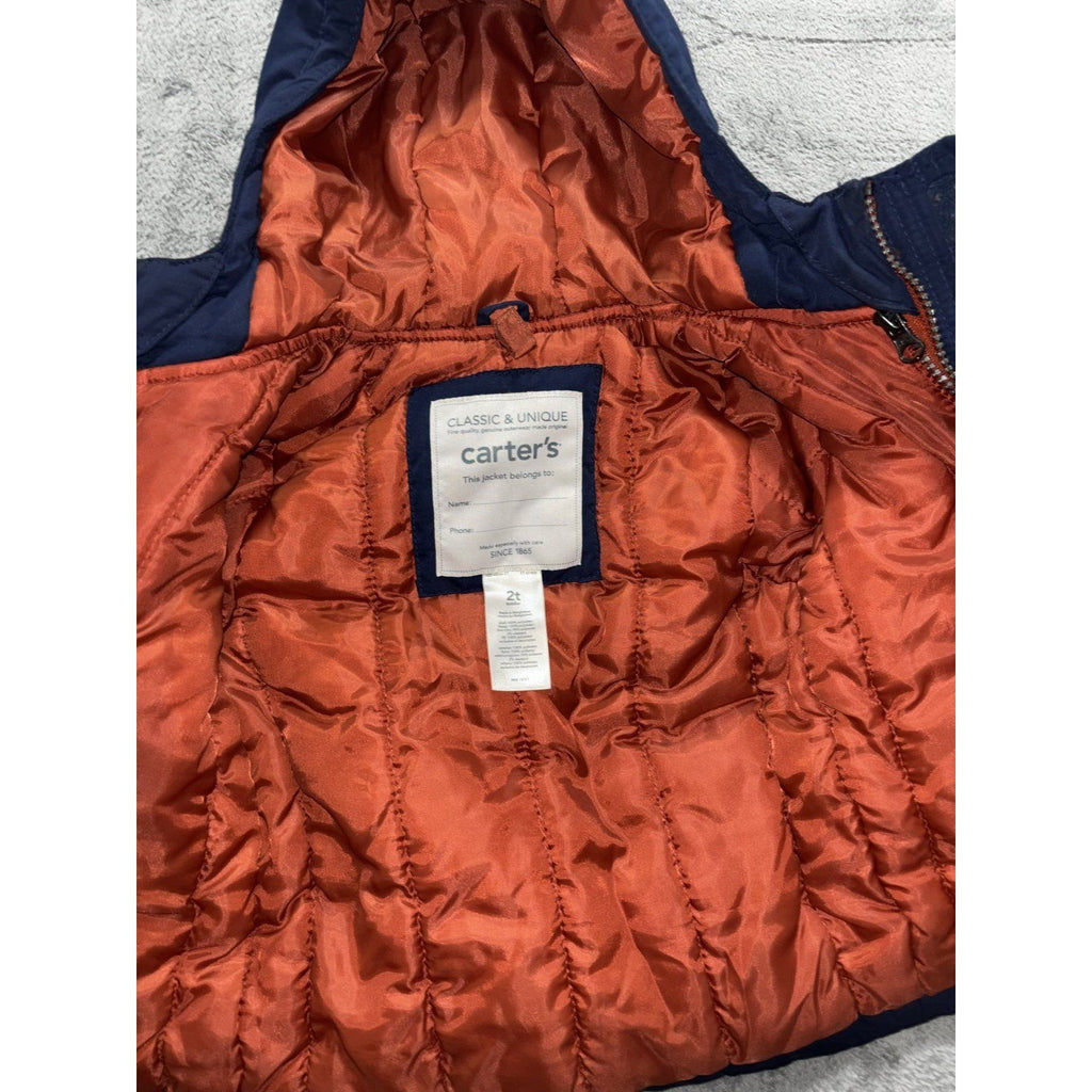 Carter's Toddler Boy 2T 3-in-1 Jacket Coat Navy Blue Camo Fleece Orange