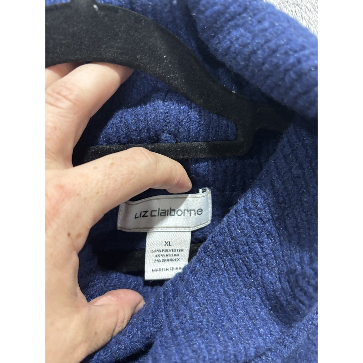 Liz Claiborne Womens XL Navy Blue Cowl Neck Sweater Cable Knit Cozy
