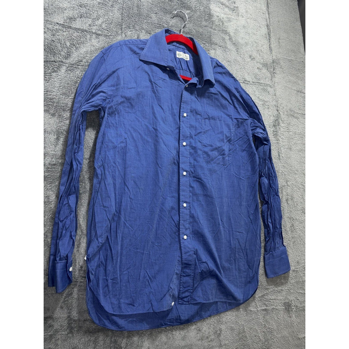 Borrelli Mens 16 1/2 42 Blue Long Sleeve Button Up Dress Shirt Italy Classic
