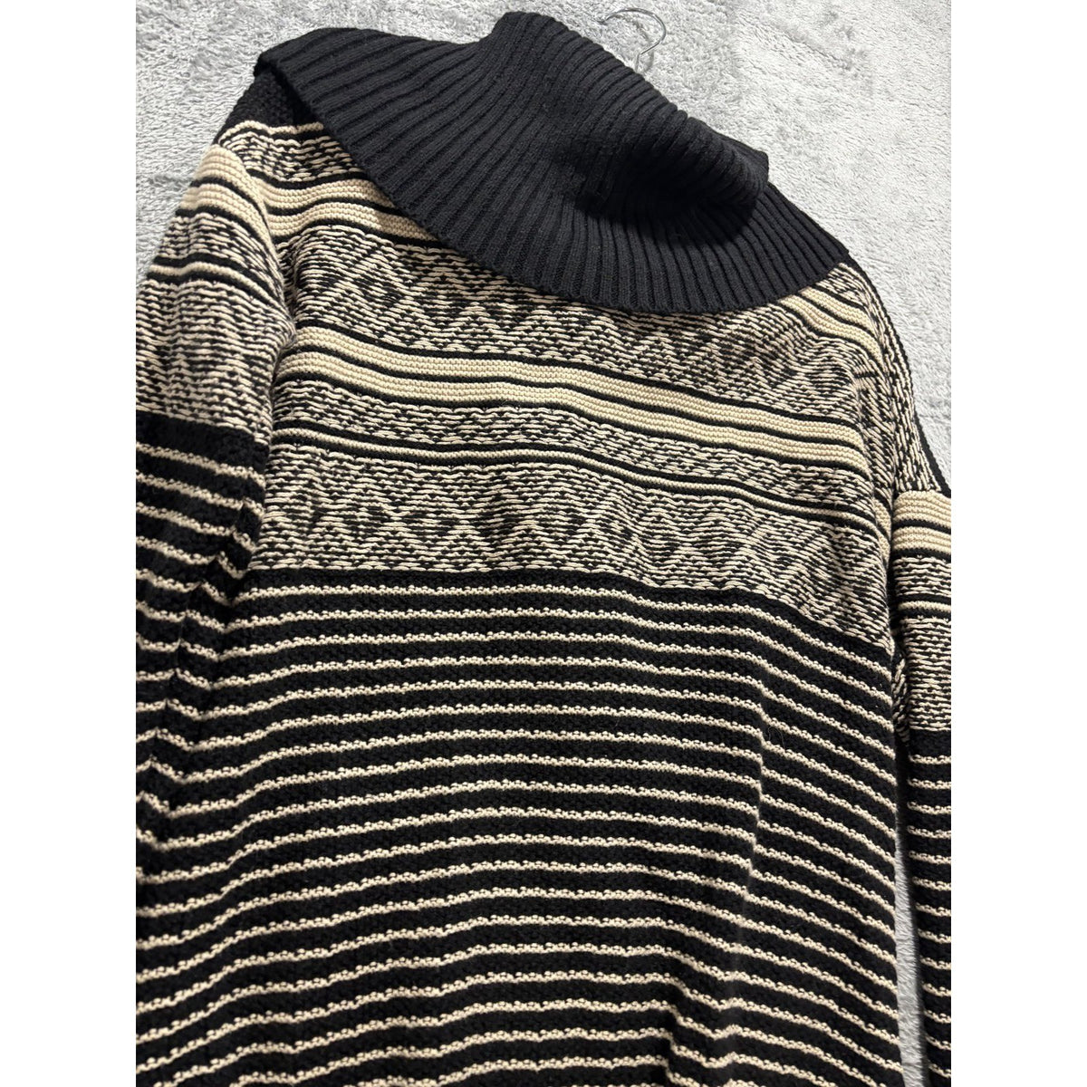 Maurices Womens L Black Tan Fair Isle Cowl Neck Sweater Cozy Casual