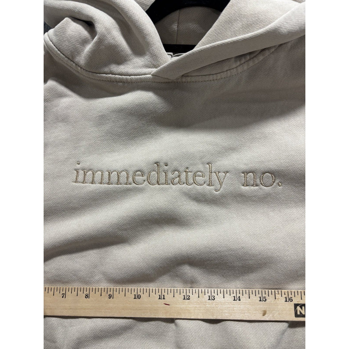 Lane Seven Womens L Stone Beige Embroidered Pullover Hoodie Sweatshirt Casual