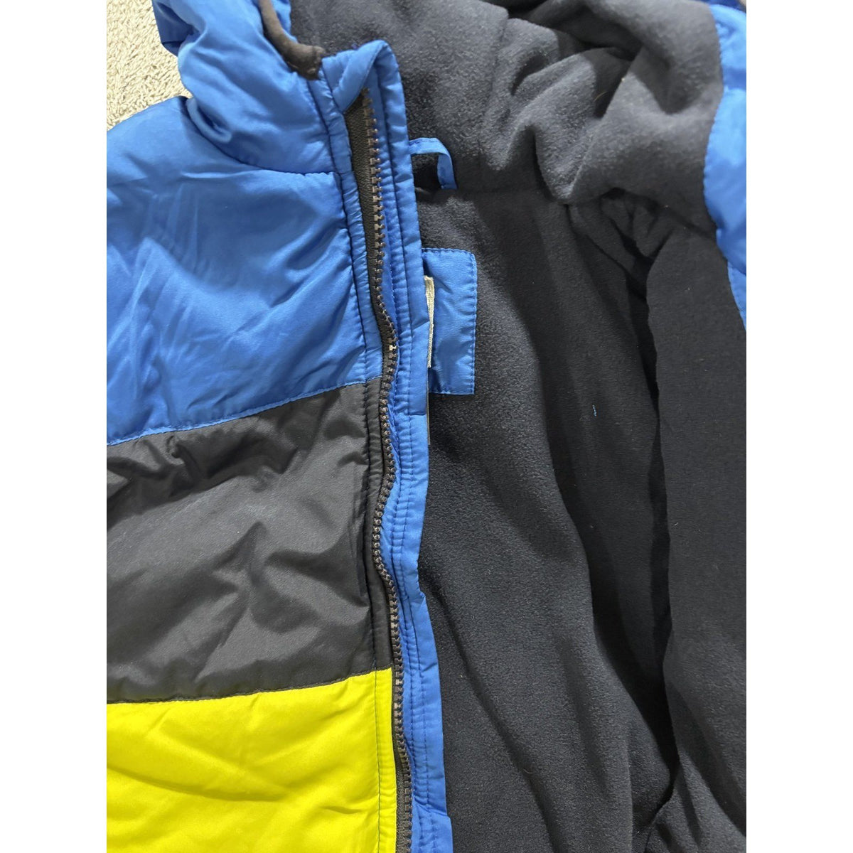 WonderKids Toddler 5T Puffer Jacket Blue Yellow Color Block Hooded Fleece Lined