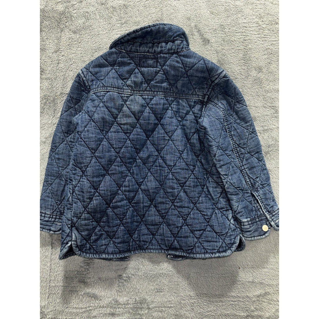 OshKosh B'gosh Toddler Boy 3T Shirt Jacket Blue Denim Quilted Lined Snap