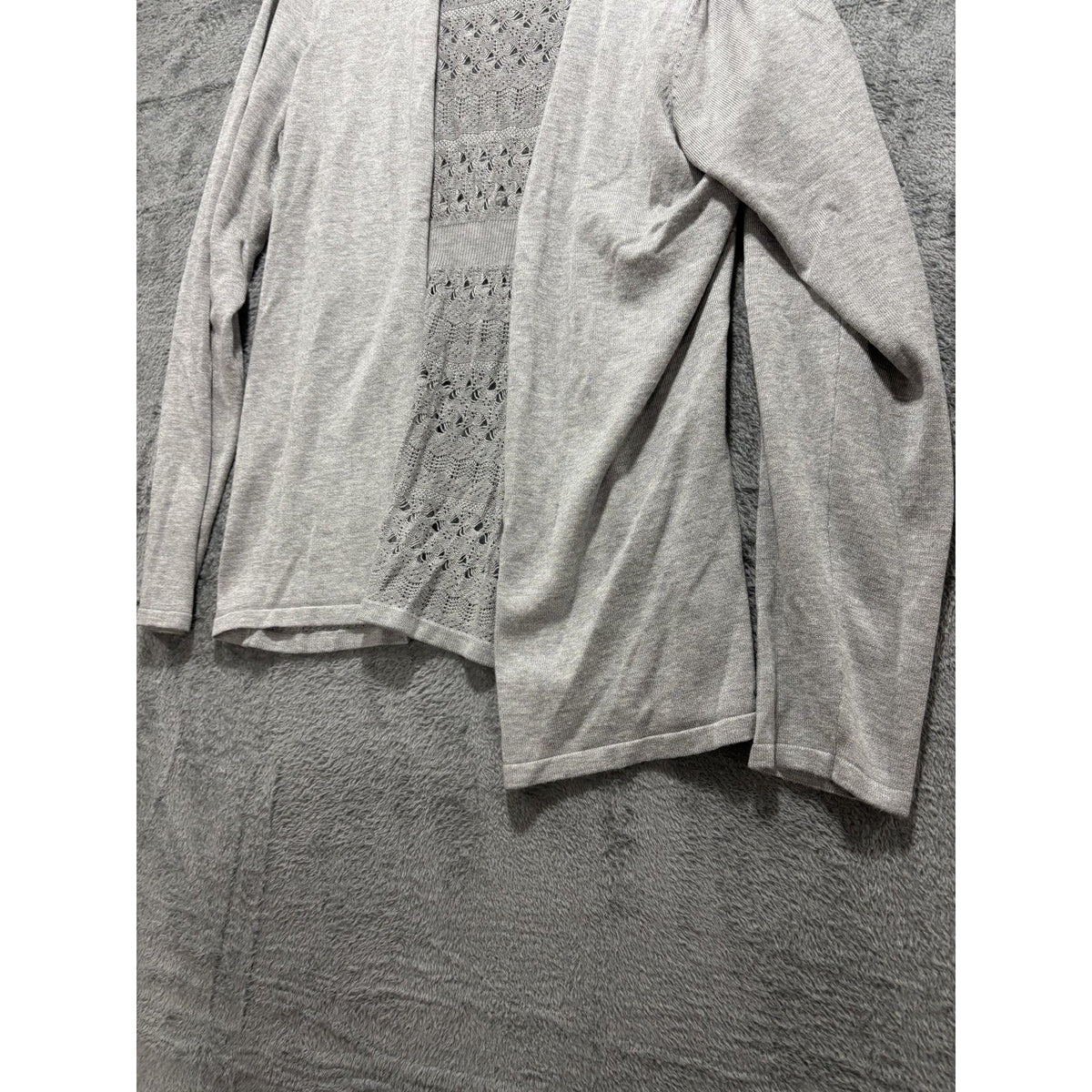 maurices Womens XL Heather Gray Open Front Cardigan Pointelle Knit Casual Cozy