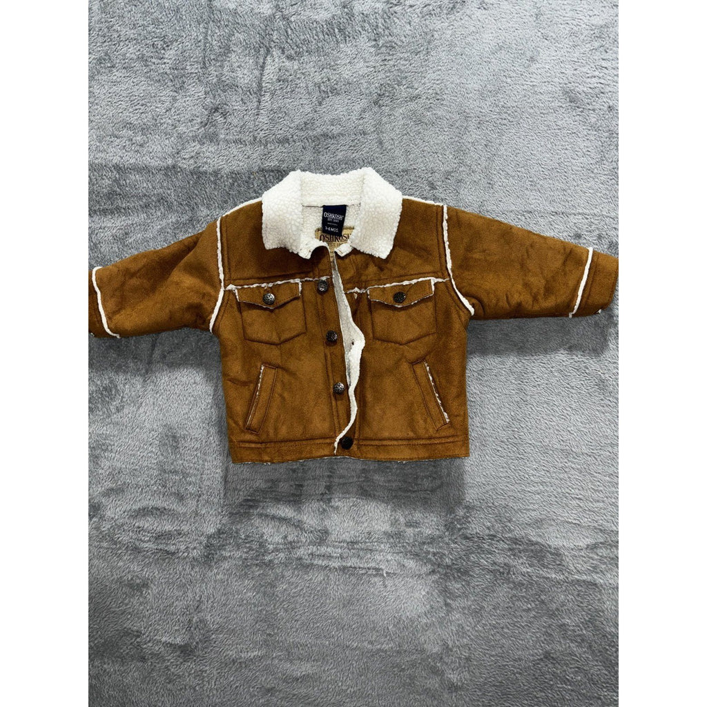 OshKosh B'gosh Baby 3-6M Jacket Coat Brown Sherpa Collar Lined Button Front