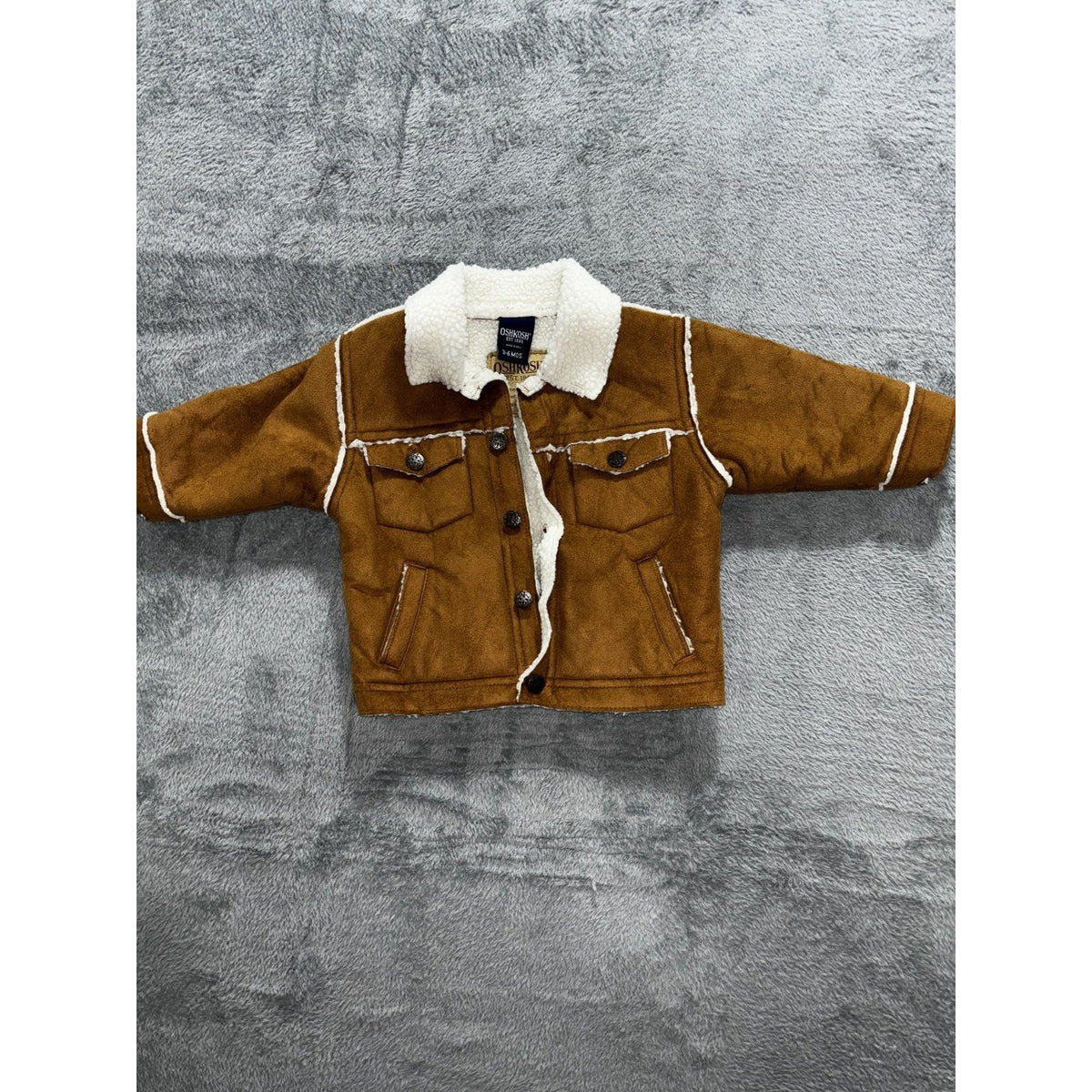 OshKosh B'gosh Baby 3-6M Jacket Coat Brown Sherpa Collar Lined Button Front
