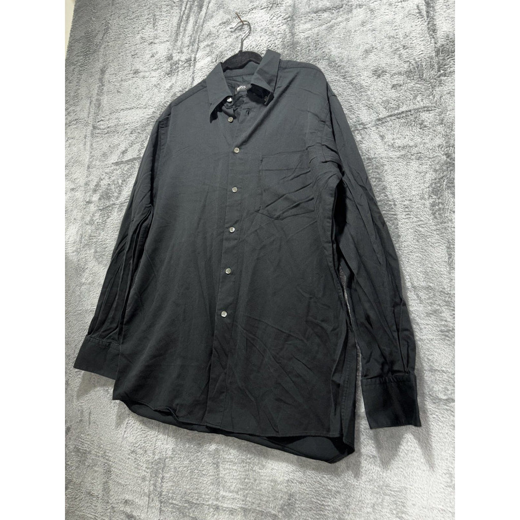 Hugo Boss Mens 15 1/2 34/35 Black Long Sleeve Button Up Dress Shirt