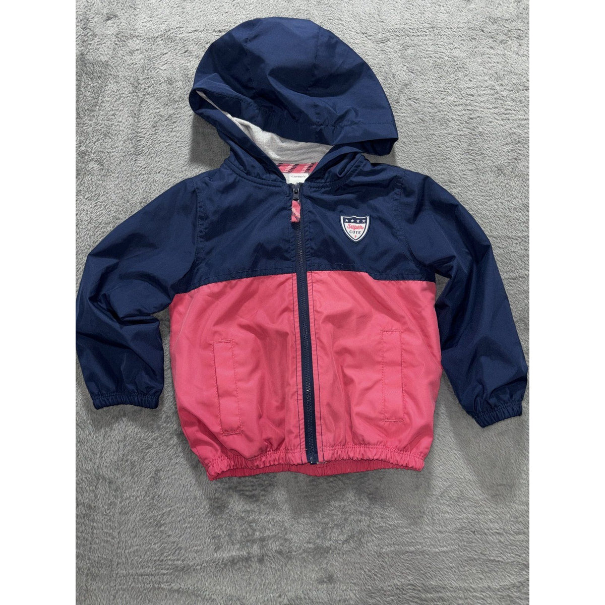 Carter's Baby Girl 24M Hooded Windbreaker Jacket Navy Pink Super Cute Lined