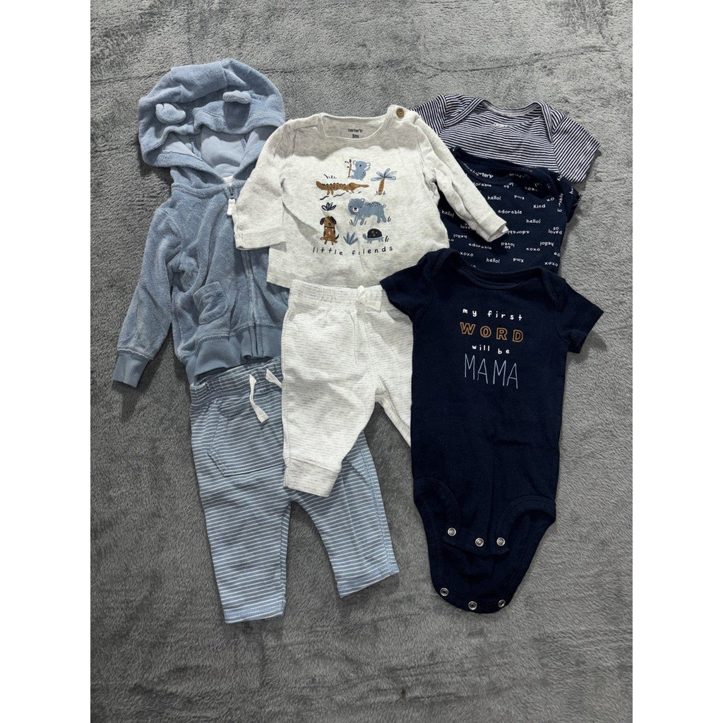 Carter's Baby Boy 3M 7 Piece Bundle Hoodie Tee Pants Bodysuits Blue Navy