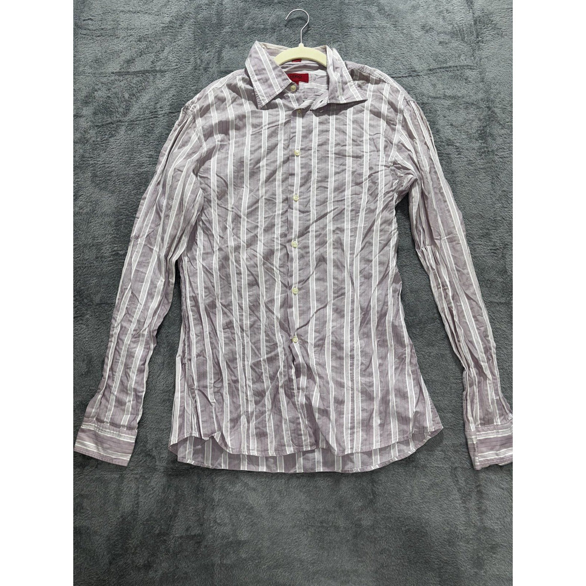 HUGO Hugo Boss Mens XL Mauve Gray Stripe Long Sleeve Button Up Dress Shirt