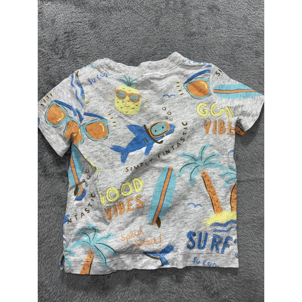 Carter's Okie Dokie 12M Baby 6 Piece Bundle Shark Shirt Tee Tank Shorts Blue