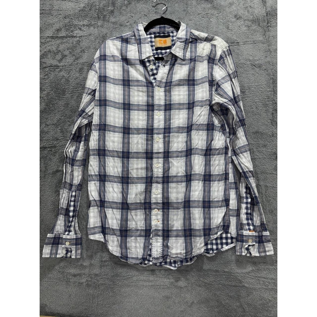 Hugo Boss Men's Navy White Plaid Shirt Size XL
