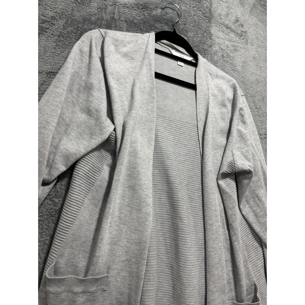 Time and Tru Womens L 12-14 Heather Gray Open Front Cardigan Pockets Casual