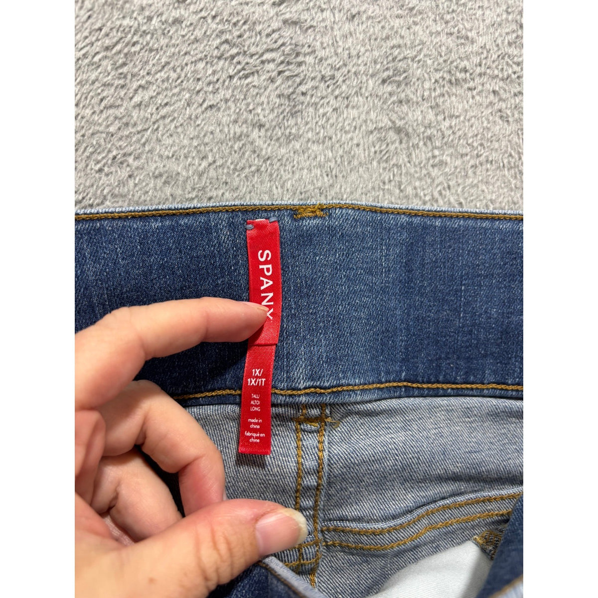 Spanx Womens 1X/1XT Blue Pull On Straight Leg Jeans Tall Casual Comfort Denim
