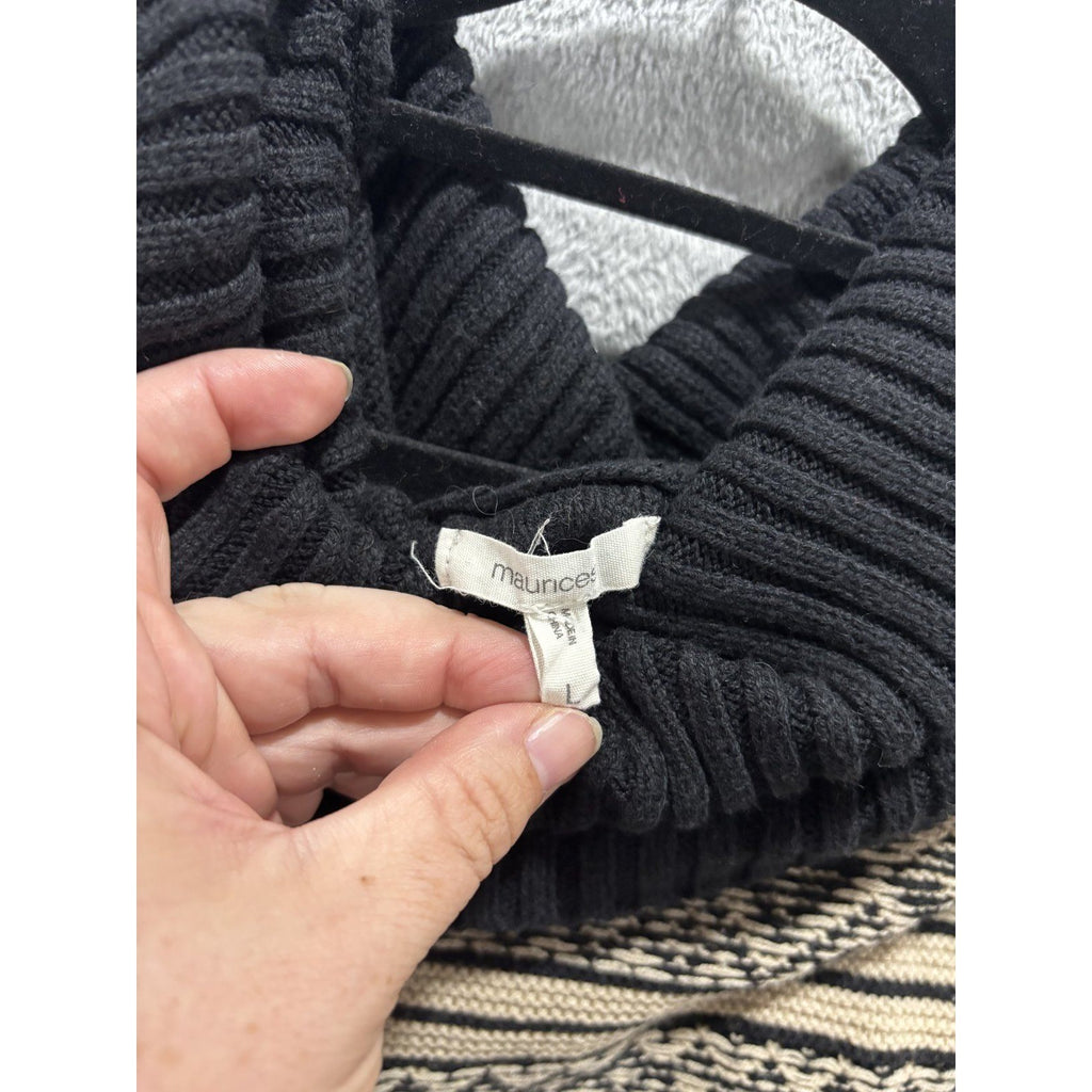 Maurices Womens L Black Tan Fair Isle Cowl Neck Sweater Cozy Casual