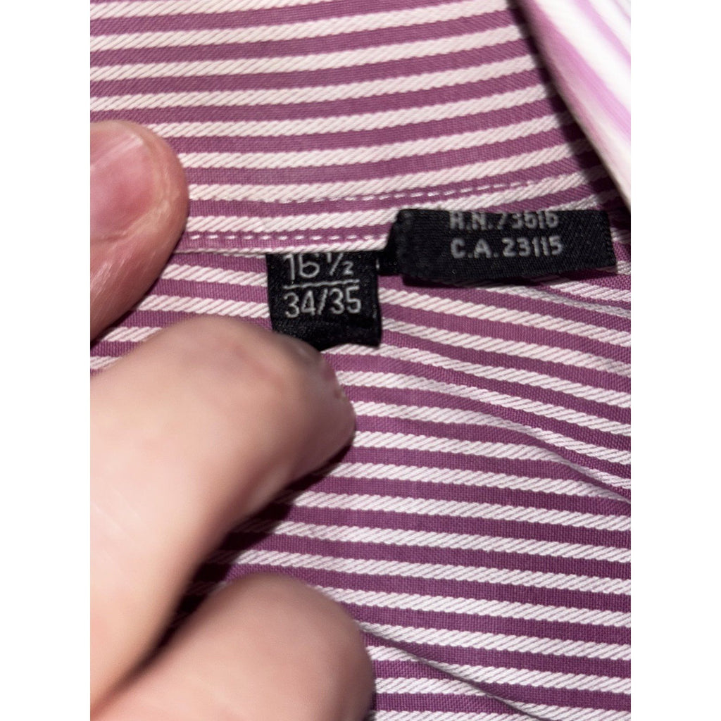 Hugo Boss Mens 16 1/2 34/35 Purple Striped French Cuff Dress Shirt Business