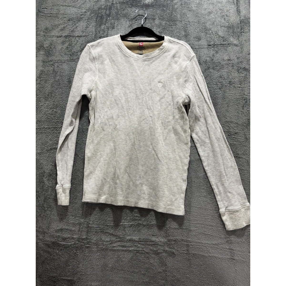 Chaps Mens L Heather Gray Waffle Knit Long Sleeve Thermal Shirt Casual