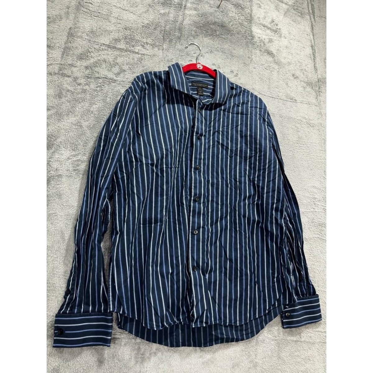 Express Men's Navy Striped Dress Shirt Size XL, photo 3 of 9