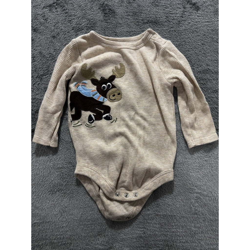 Carter's Baby Boy 12M 5 Piece Bundle Moose Bodysuit Pants Cardigan Gray Tan
