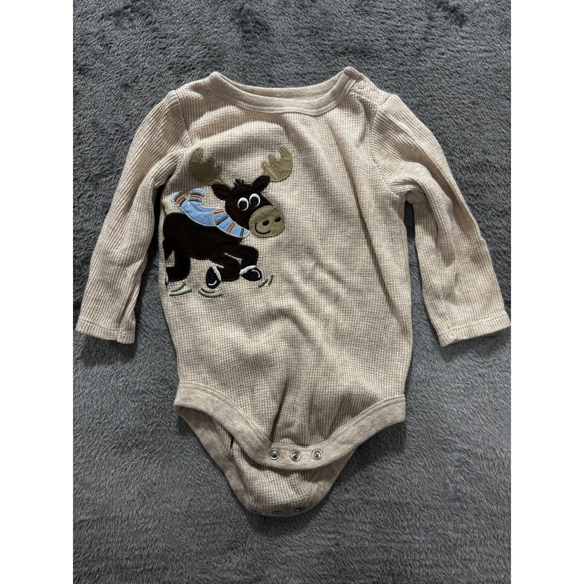 Carter's Baby Boy 12M 5 Piece Bundle Moose Bodysuit Pants Cardigan Gray Tan