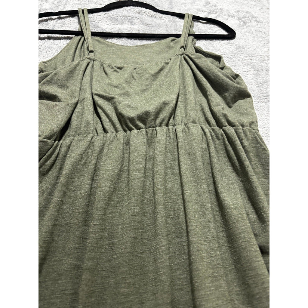 Old Navy M Olive Green Womens Cami Maxi Dress Boho Casual Sleeveless Side Slits