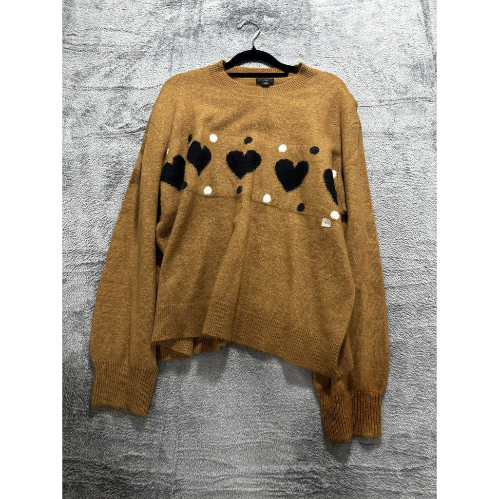 NWT Ann Taylor Factory Womens XL Camel Heart Polka Dot Crewneck Sweater Casual