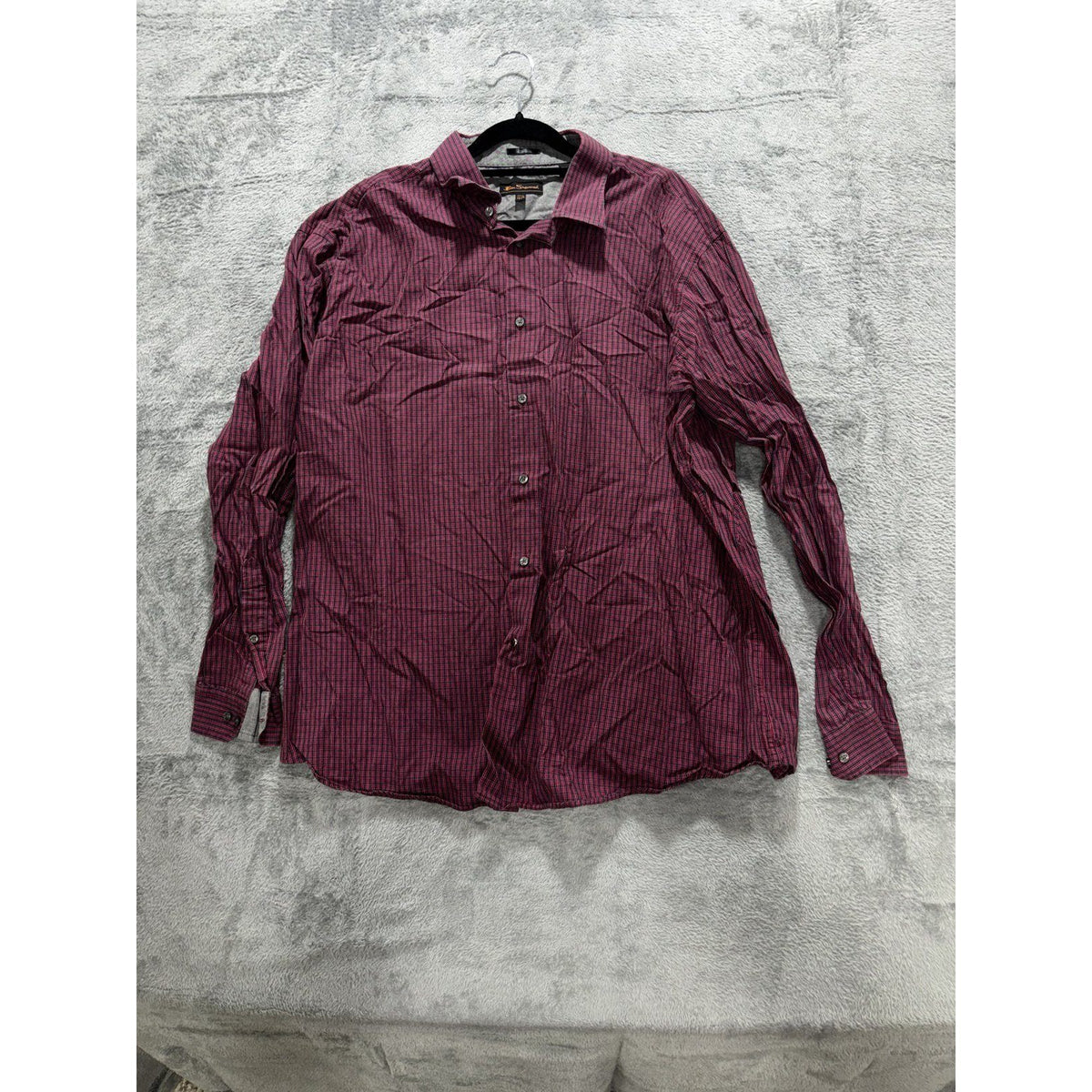 Ben Sherman Men's Burgundy Check Shirt 17.5 34/35