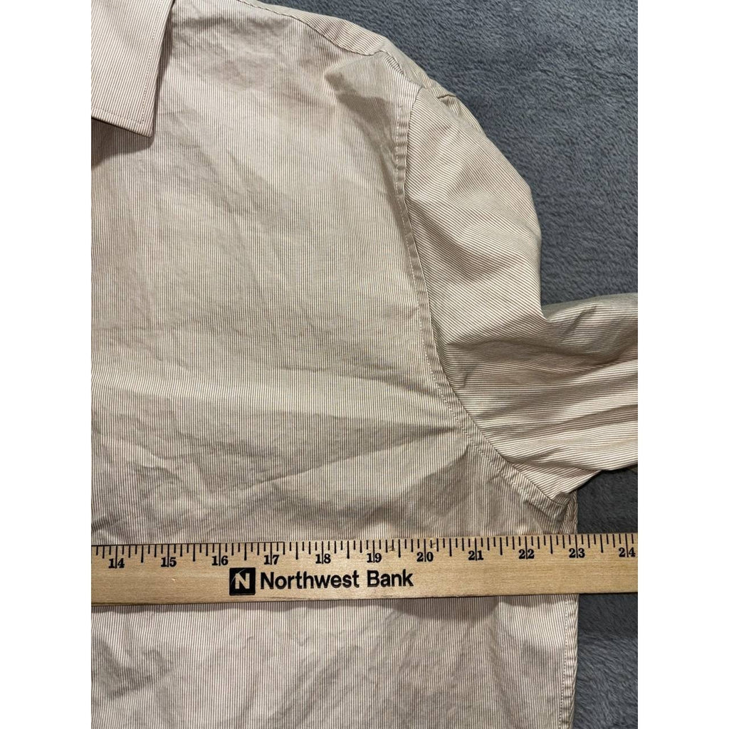 John Varvatos Men's Tan Striped Dress Shirt 17 Long, photo 4 of 9