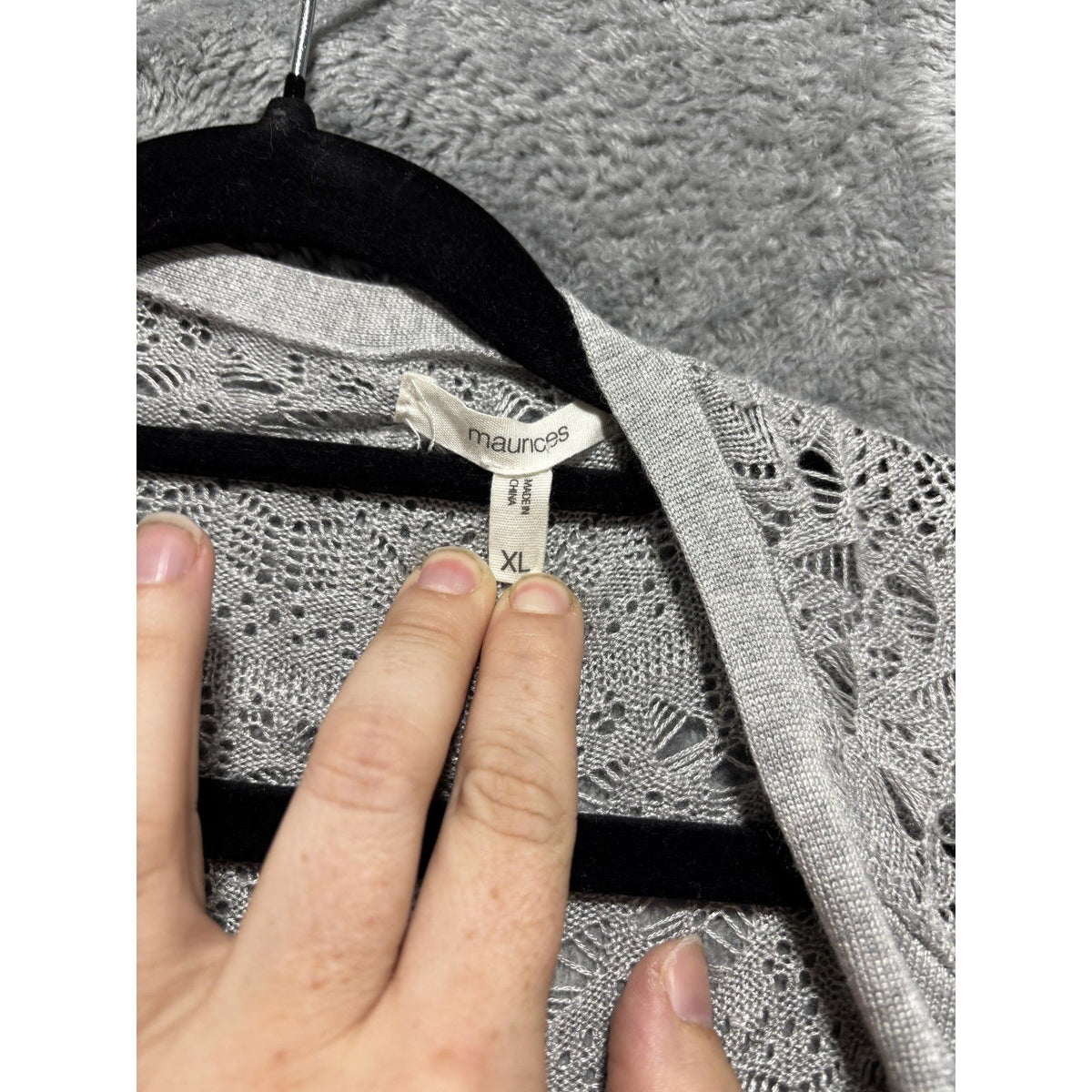 maurices Womens XL Heather Gray Open Front Cardigan Pointelle Knit Casual Cozy