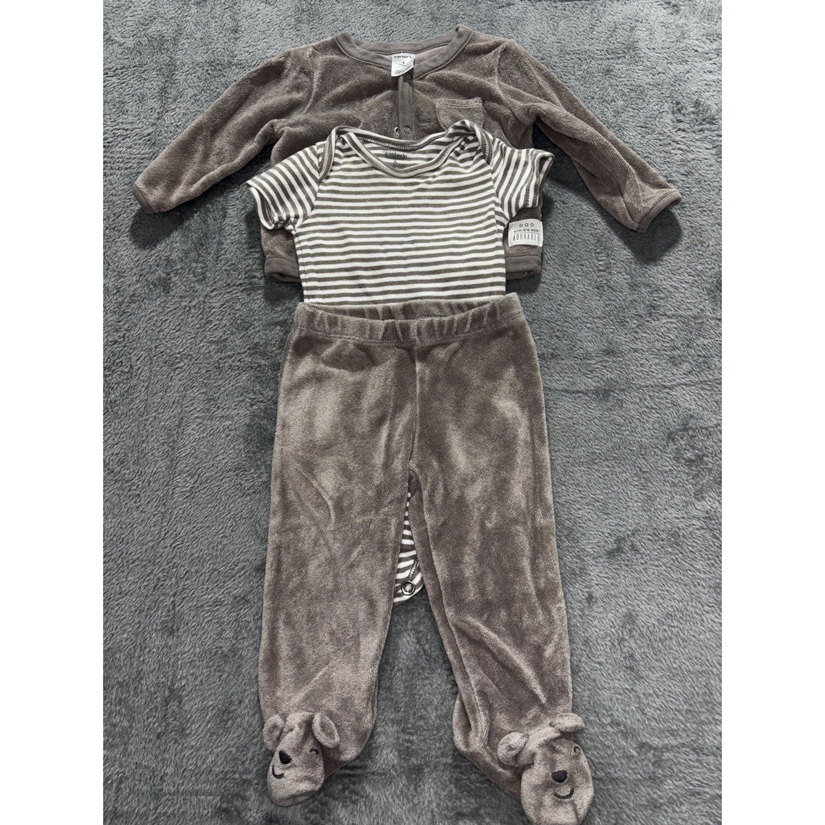 Carter's Baby 6M 9 Piece Bundle Cardigan Bodysuits Pants Shorts Hat Gray Brown