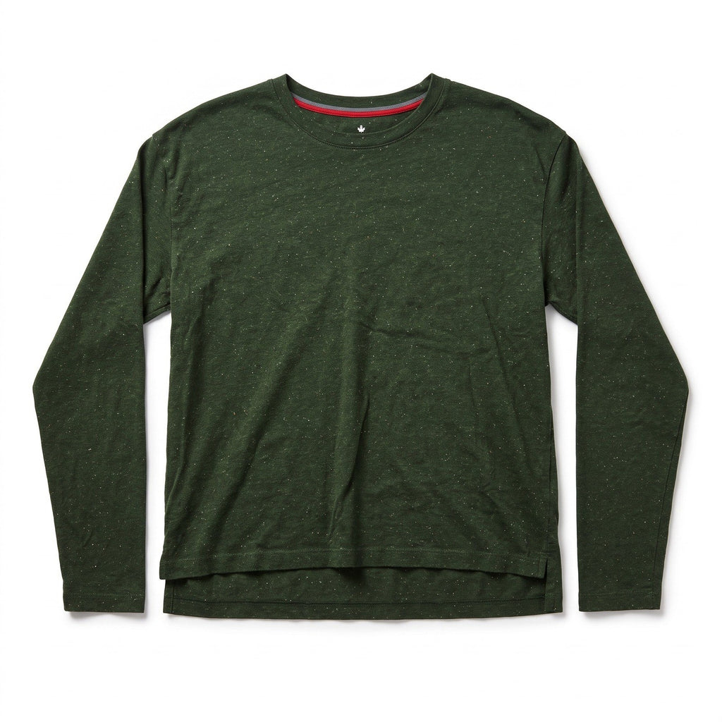 Bombas Womens S Dark Green Pima Cotton Long Sleeve Crewneck Tee