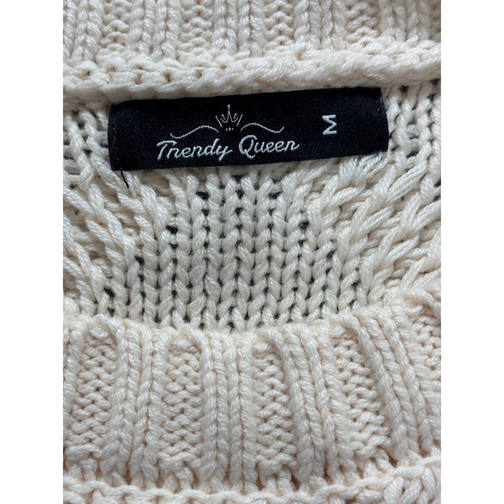 Trendy Queen M Cream Cable Knit Sweater Womens Cozy Casual Boho