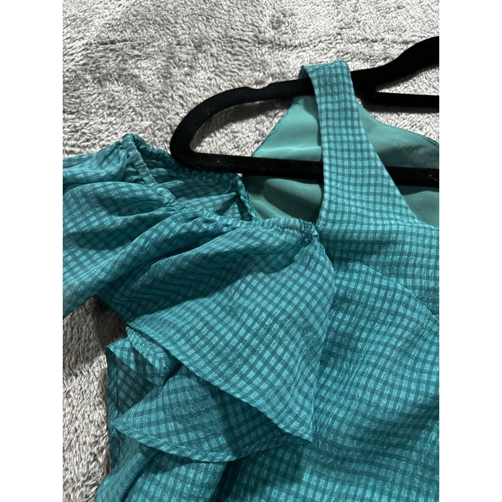 Maeve Womens 2 Teal Cold Shoulder Ruffle Sleeve Blouse