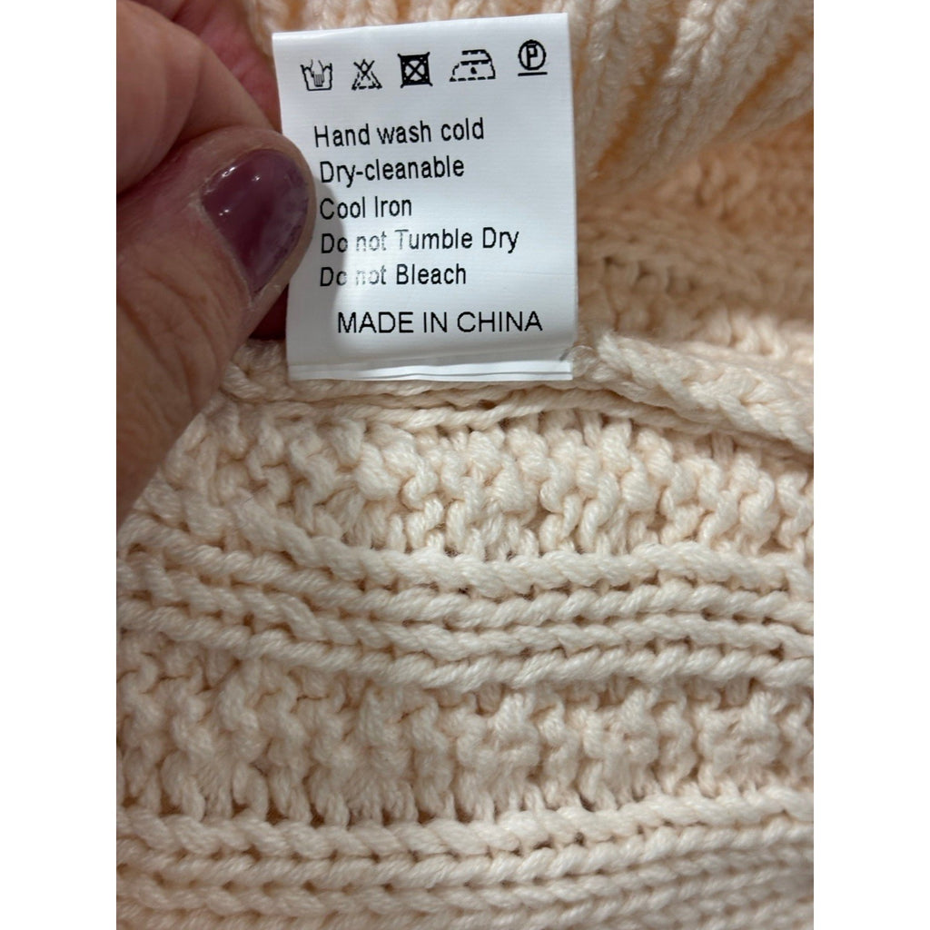 Trendy Queen M Cream Cable Knit Sweater Womens Cozy Casual Boho
