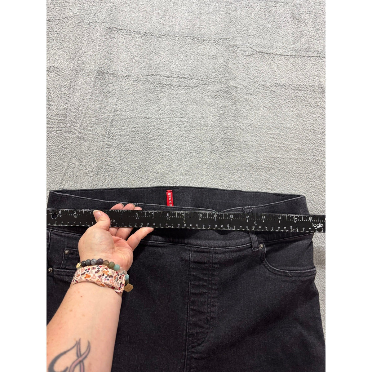 Spanx Womens 1X Black Flare Jeans High Rise Pull On Denim Slimming Casual Boho