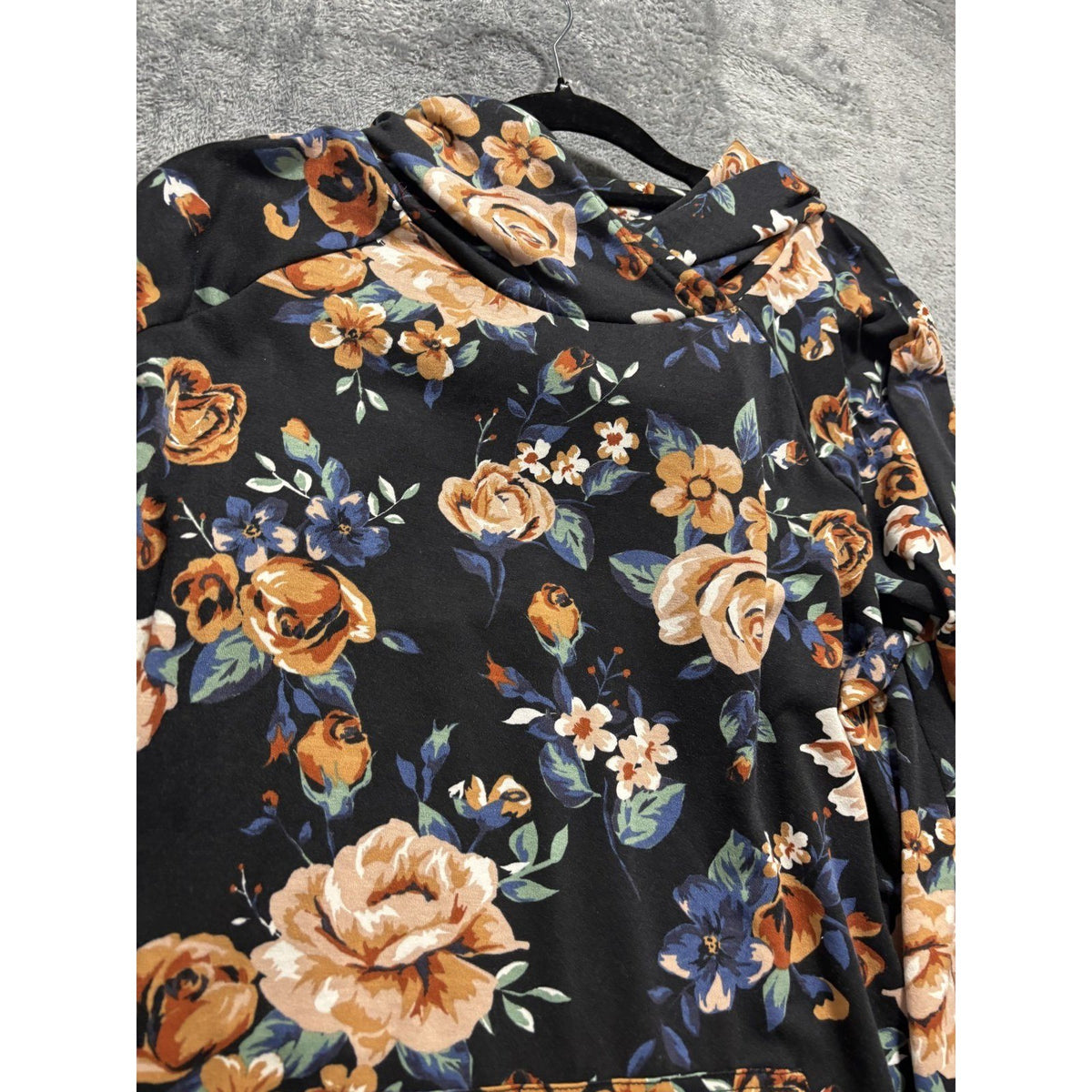LuLaRoe Womens L Black Floral Cowl Neck Long Sleeve Tunic Top Casual Boho