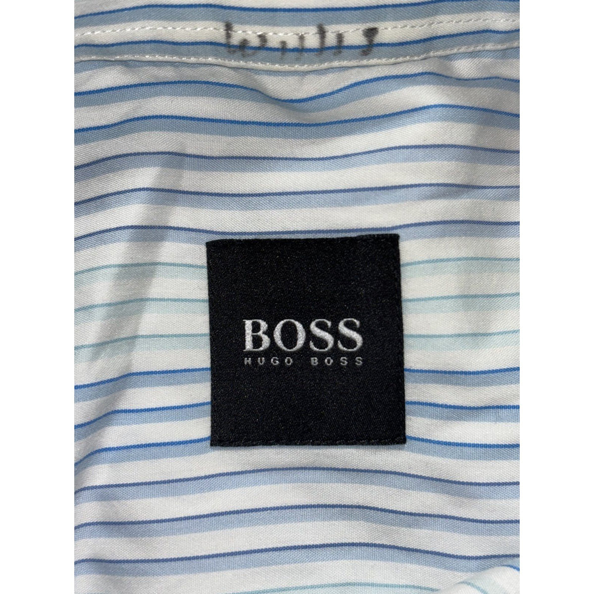 Hugo Boss Mens 45/46 XXL White Blue Stripe Long Sleeve Button Up Dress Shirt