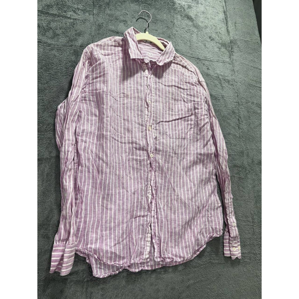 Bugatchi Men's Purple Striped Linen Shirt Size XL, photo 3 of 11