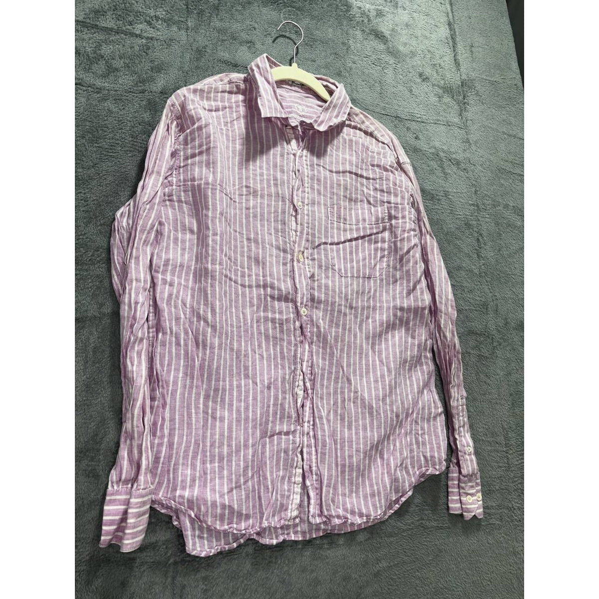 Bugatchi Men's Purple Striped Linen Shirt Size XL, photo 3 of 11